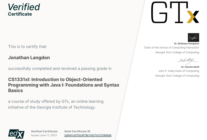 Java-1 certificate