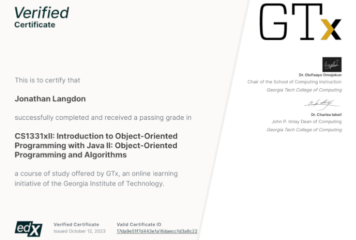 Java-2 certificate