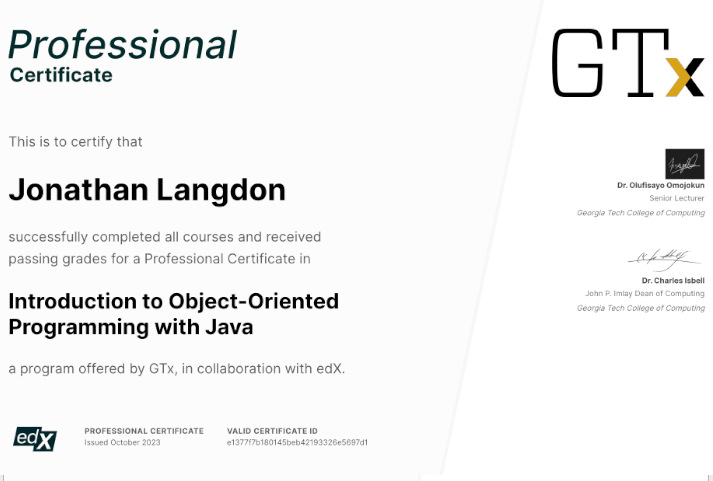 java program certificate