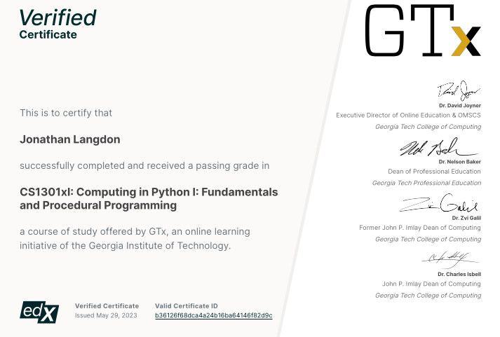 Python-1 certificate